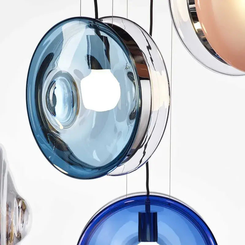 Modern spherical glass pendant lights dining room metallic accents