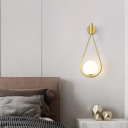 Modern spherical glass shade gold wall lamp for bedroom
