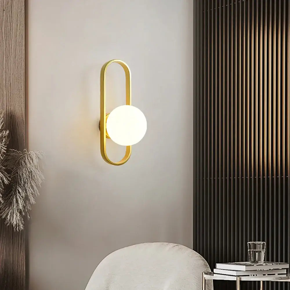 Modern spherical glass shade gold wall lamp for bedroom
