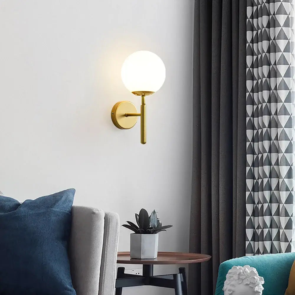 Modern spherical glass shade gold wall lamp for bedroom