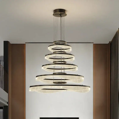 Modern spiral acrylic ring pendant light fixture living room