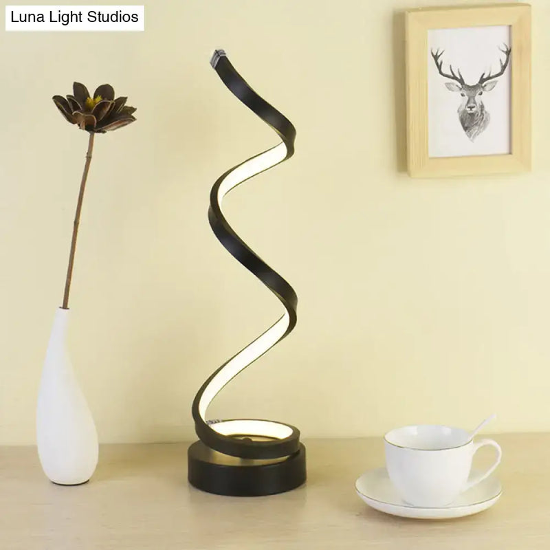 Modern spiral black white & gold led table lamp bedroom task light