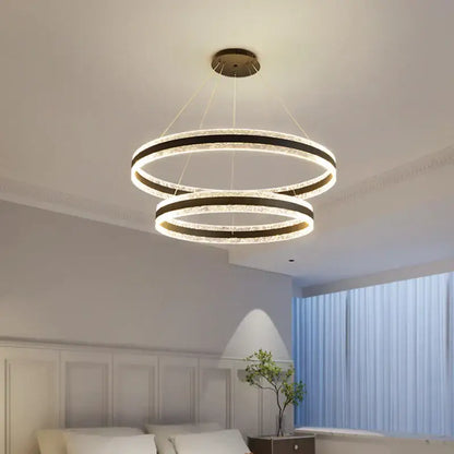Modern spiral circle rings led chandelier for living room crystal