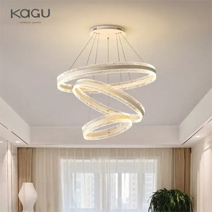 Modern spiral circle rings led chandelier for living room crystal