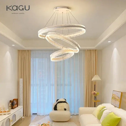 Modern spiral circle rings led chandelier for living room crystal