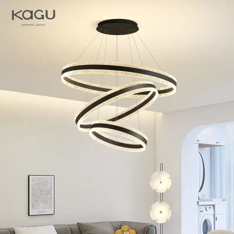 Modern spiral circle rings led chandelier for living room crystal