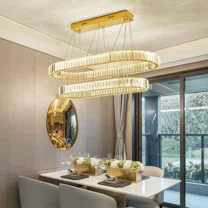 Modern spiral crystal circle led chandelier staircase pendant light