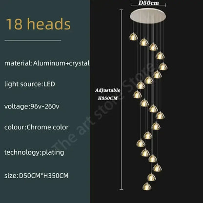 Modern spiral crystal led ceiling chandelier for staircase kitchen