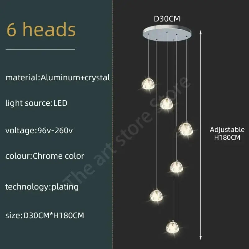 Modern spiral crystal led ceiling chandelier for staircase kitchen