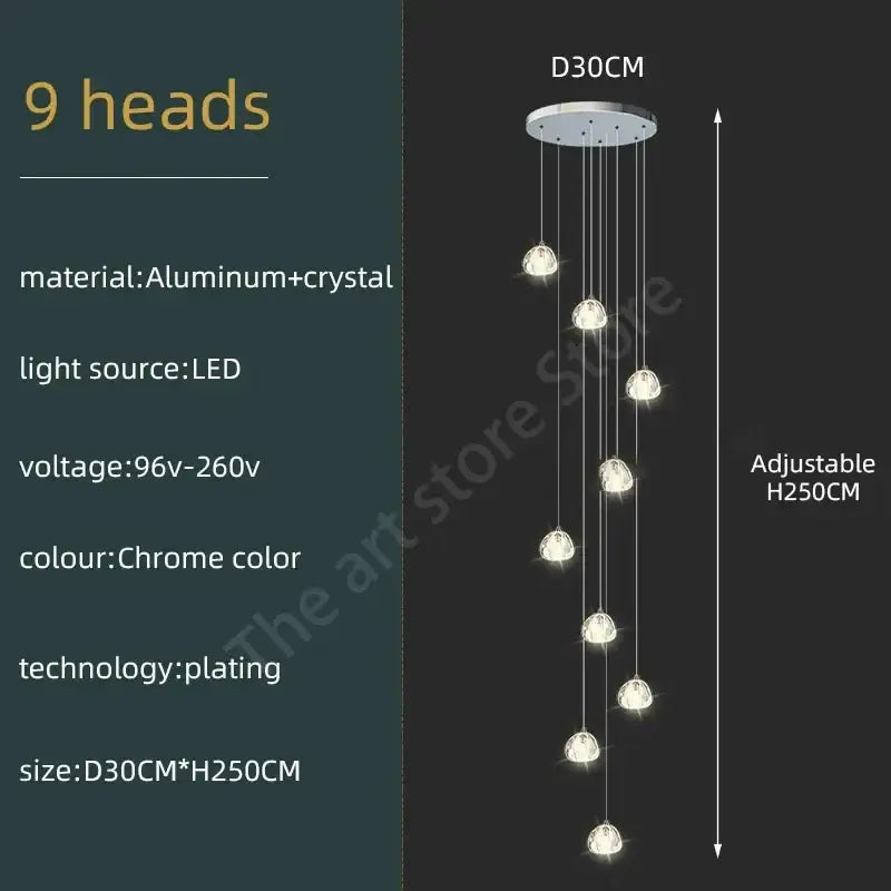 Modern spiral crystal led ceiling chandelier for staircase kitchen