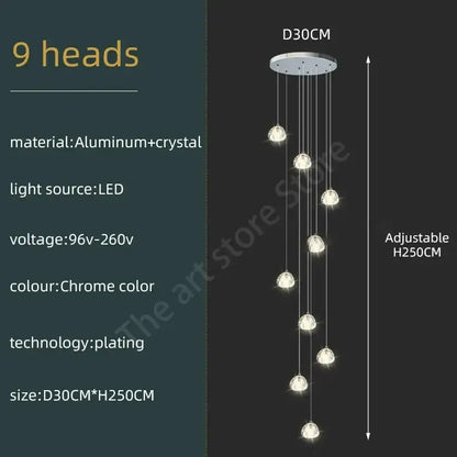 Modern spiral crystal led ceiling chandelier for staircase kitchen