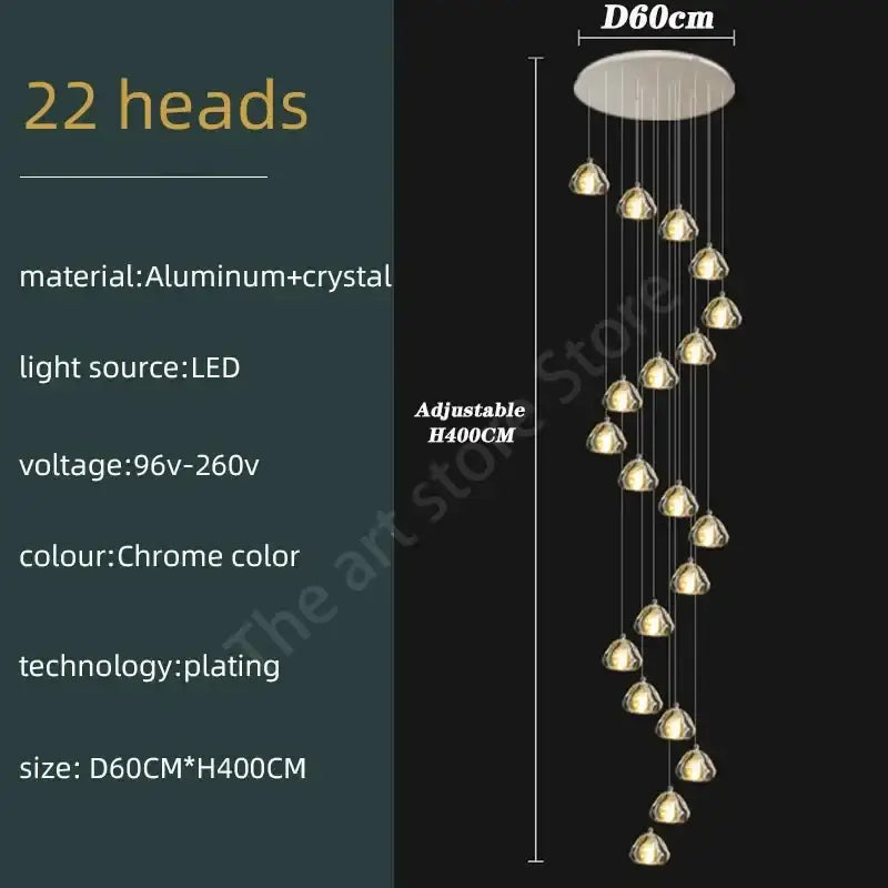 Modern spiral crystal led ceiling chandelier for staircase kitchen
