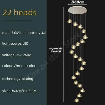 Modern spiral crystal led ceiling chandelier for staircase kitchen