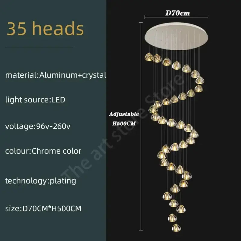 Modern spiral crystal led ceiling chandelier for staircase kitchen