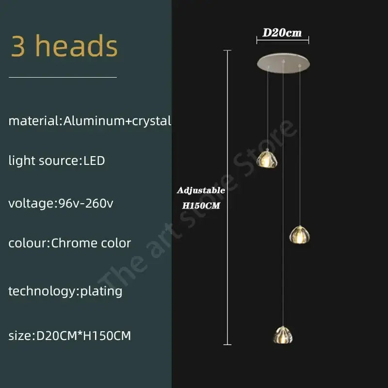 Modern spiral crystal led ceiling chandelier for staircase kitchen