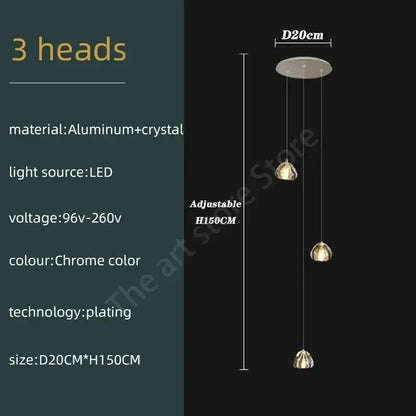 Modern spiral crystal led ceiling chandelier for staircase kitchen