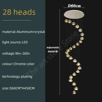 Modern spiral crystal led ceiling chandelier for staircase kitchen