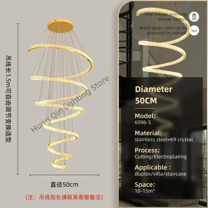 Modern spiral crystal pendant chandelier for living room lighting