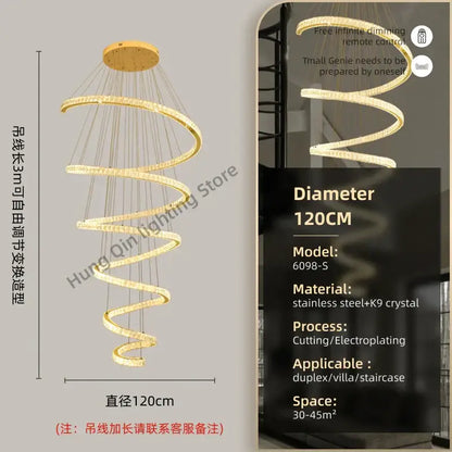 Modern spiral crystal pendant chandelier for living room lighting