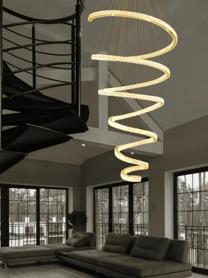 Modern spiral crystal pendant chandelier for living room lighting