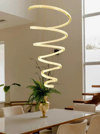 Modern spiral crystal pendant chandelier for living room lighting