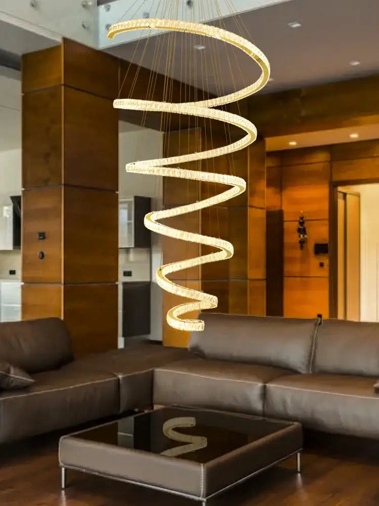 Modern spiral crystal pendant chandelier for living room lighting