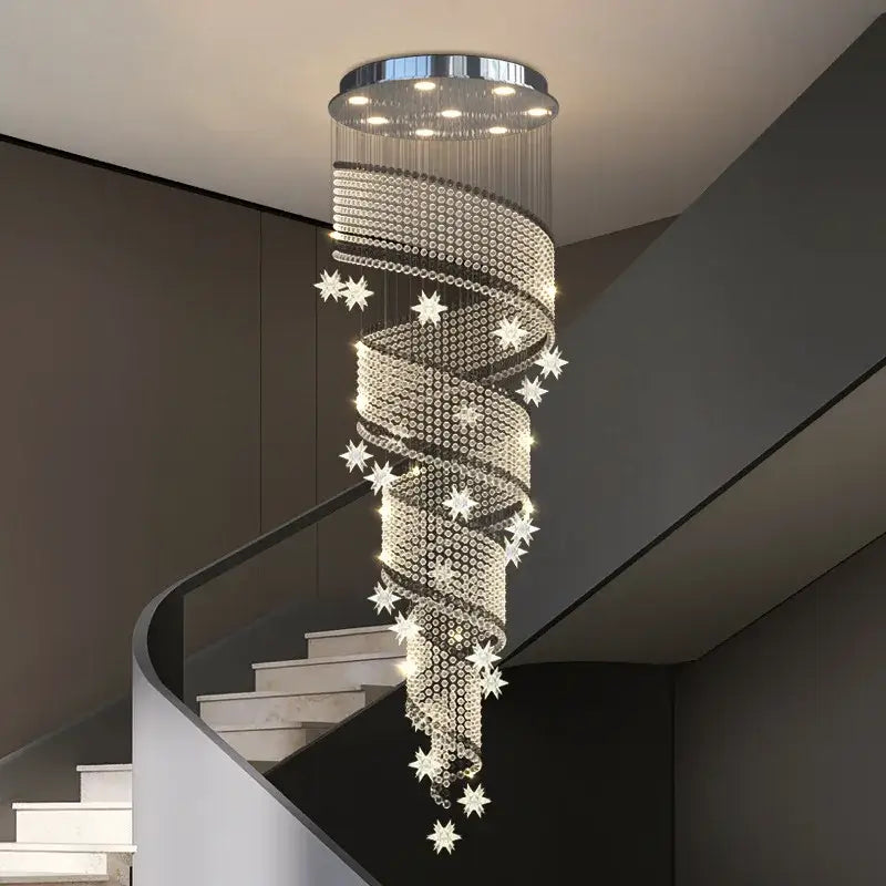 Modern spiral crystal star led chandelier living room light