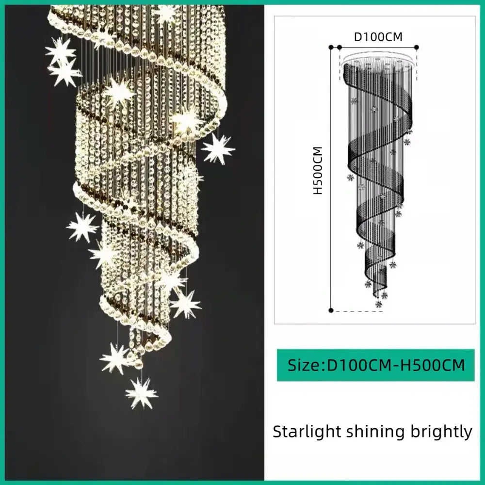Modern spiral crystal star led chandelier living room light