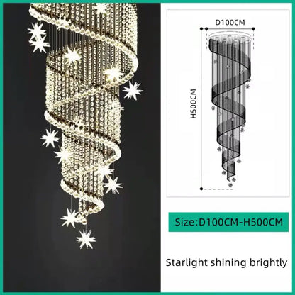 Modern spiral crystal star led chandelier living room light