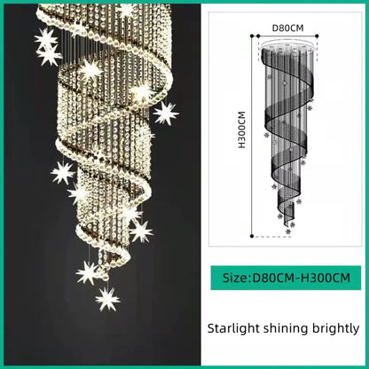 Modern spiral crystal star led chandelier living room light