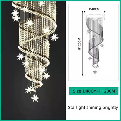 Modern spiral crystal star led chandelier living room light