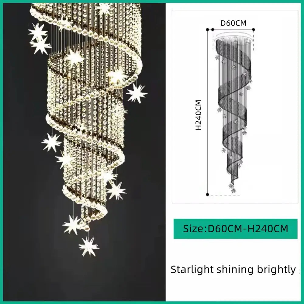 Modern spiral crystal star led chandelier living room light