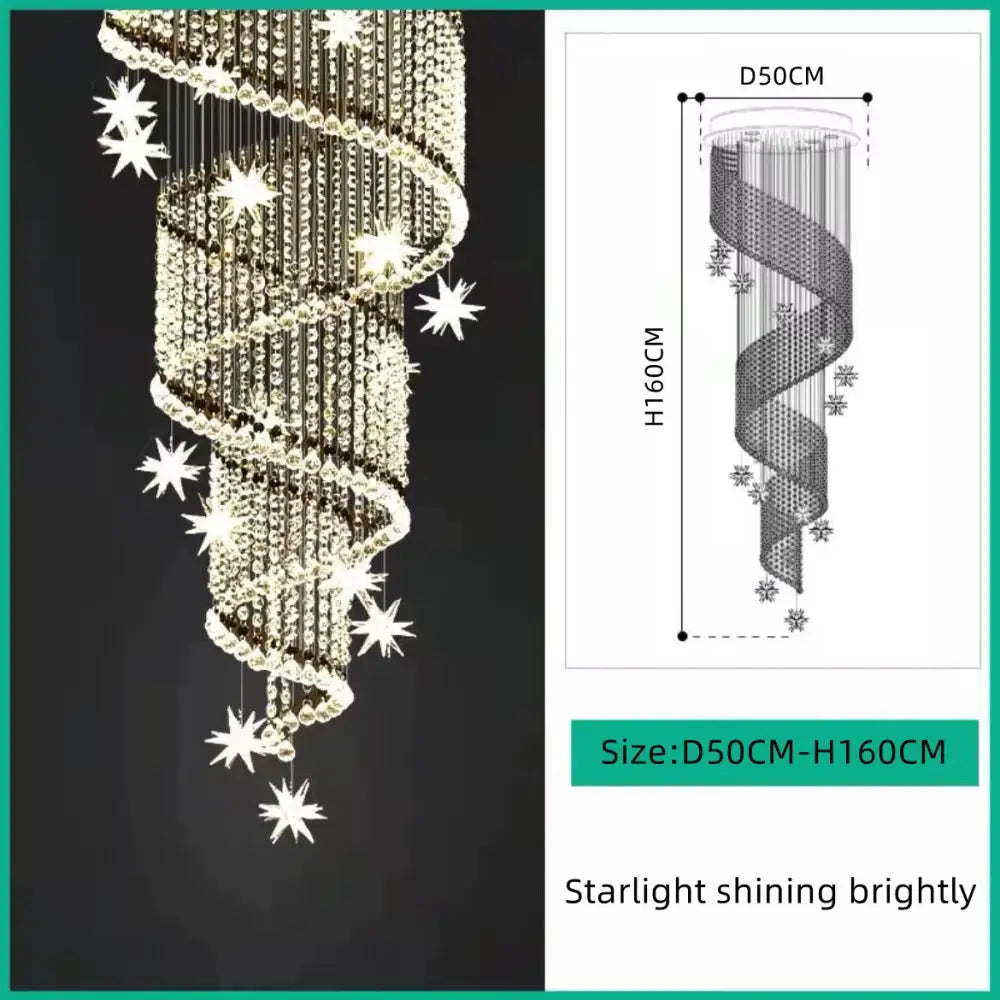 Modern spiral crystal star led chandelier living room light