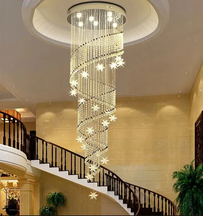 Modern spiral crystal star led chandelier living room light