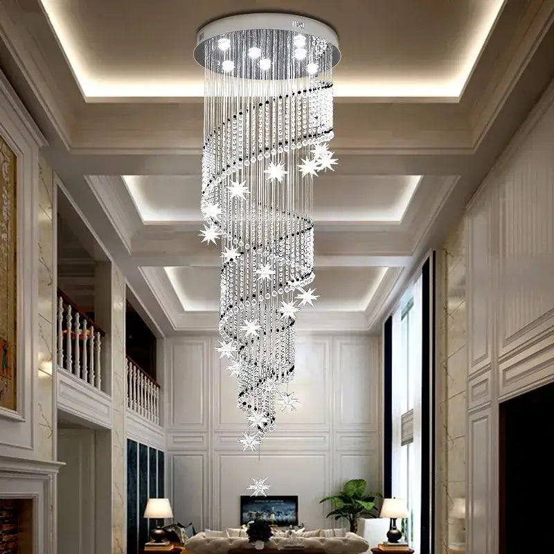 Modern spiral crystal star led chandelier living room light