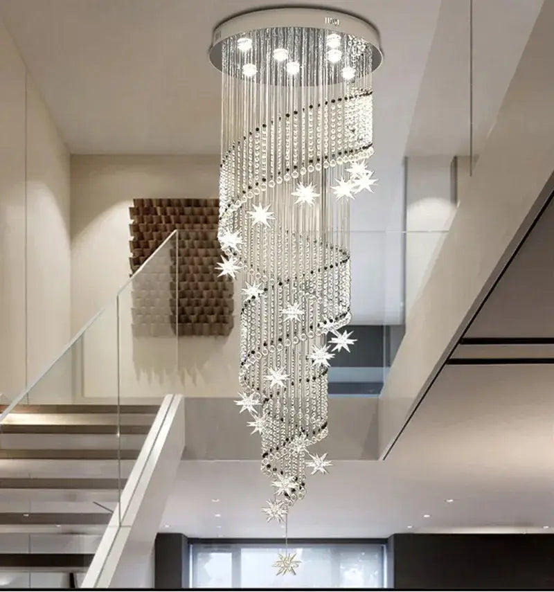 Modern spiral crystal star led chandelier living room light
