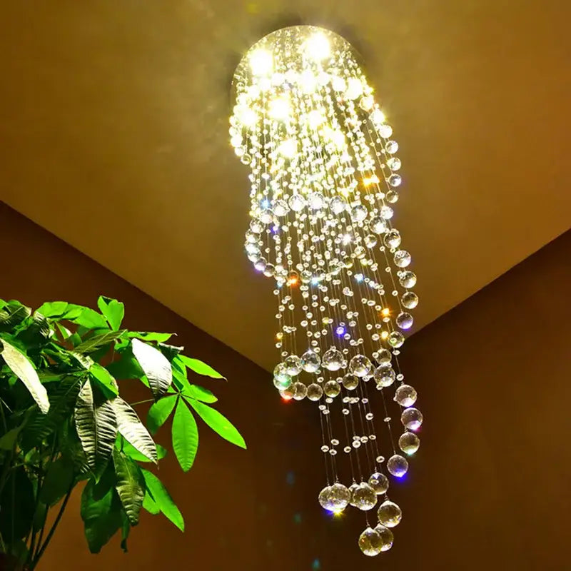 Modern spiral crystal chandelier for living room staircase