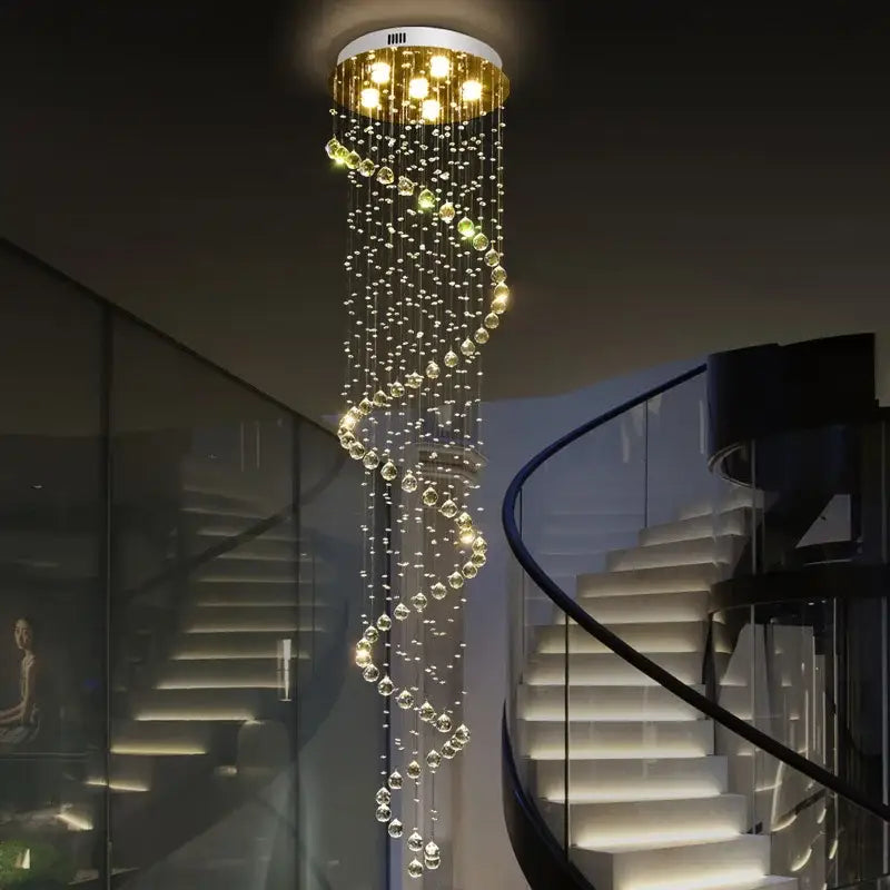 Modern spiral crystal chandelier for living room staircase