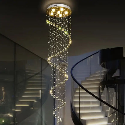 Modern spiral crystal chandelier for living room staircase