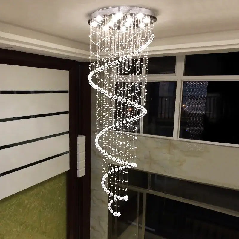 Modern spiral crystal chandelier for living room staircase