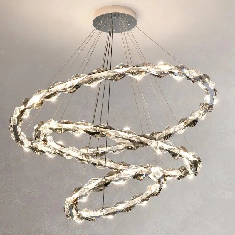 Modern spiral crystal chandelier living room led rings
