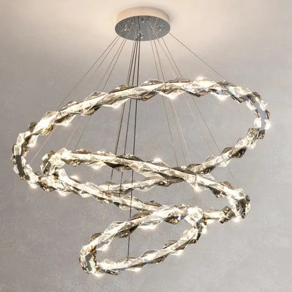 Modern spiral crystal chandelier living room led rings