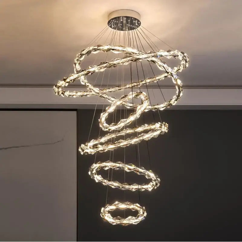 Modern spiral crystal chandelier living room led rings