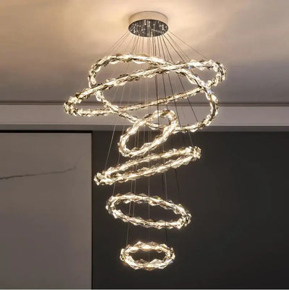 Modern spiral crystal chandelier living room led rings
