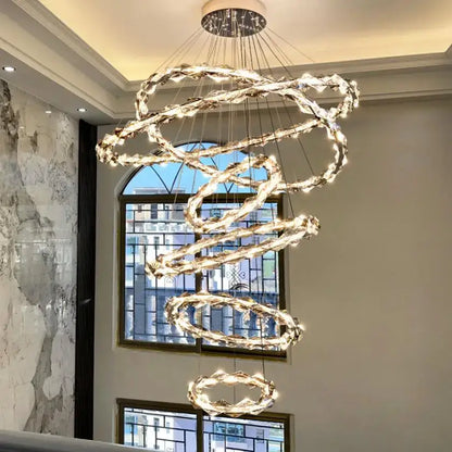 Modern spiral crystal chandelier living room led rings