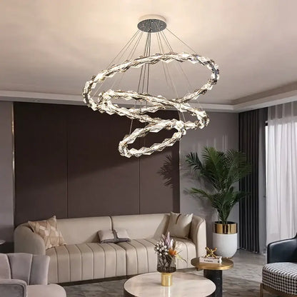 Modern spiral crystal chandelier living room led rings