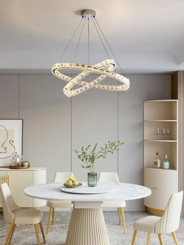 Modern spiral interlocking crystal chandelier living room