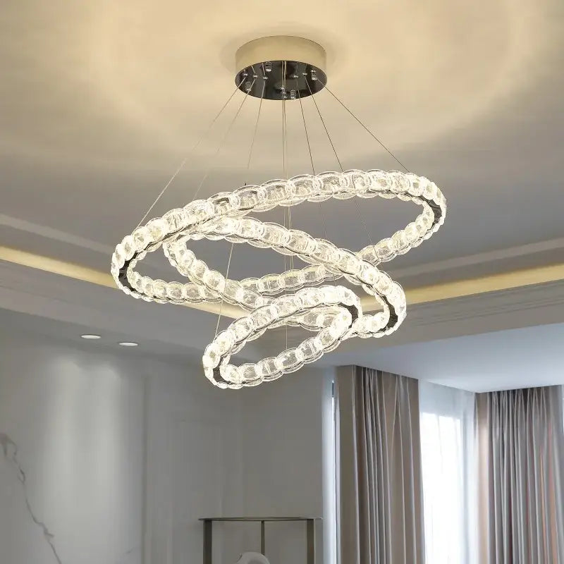 Modern spiral interlocking crystal chandelier living room