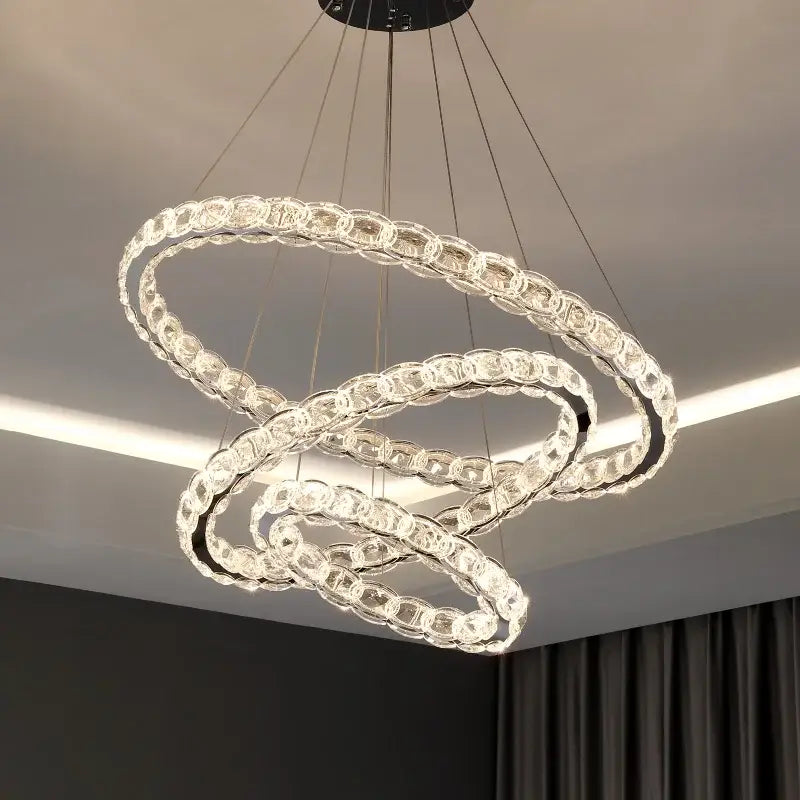 Modern spiral interlocking crystal chandelier living room