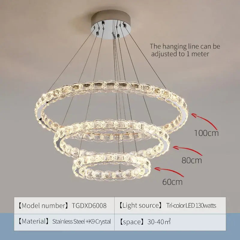 Modern spiral interlocking crystal chandelier living room